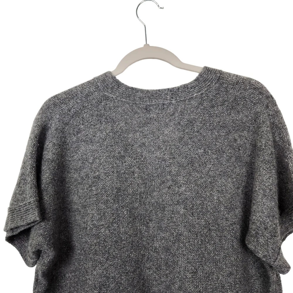 J. Crew Merino Wool Sweater Gray Silver Metallic V-Neck layering Women's Size XS